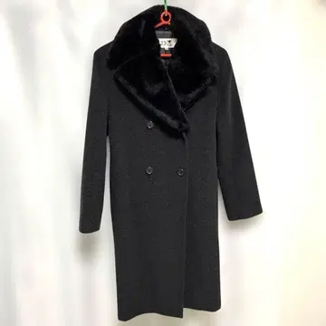 블랙 더블 브레스트 롱 코트 38 보아 퍼