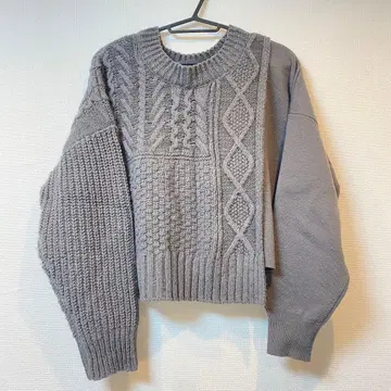 [ JEANASIS ] 그레이 케이블 니트 맨투맨 스웨터