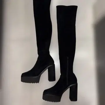 EMODA 스웨이드 니하이 부츠 블랙