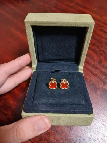 [ 가격 인하 ] 카넬리안 미니 사이즈 네잎클로버 귀걸이