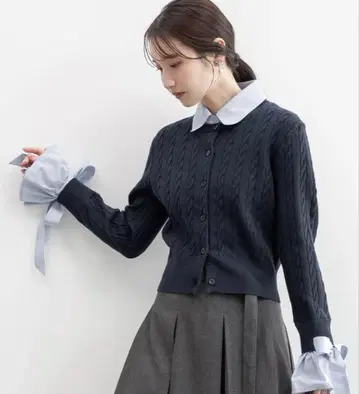 택 포함 새상품 RANDA 2WAY 셔츠 도킹 레이어드 니트 네이비