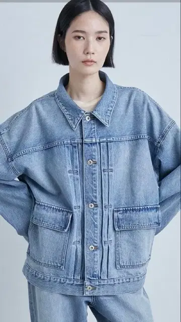 MIESROHE 오버 사이즈 데님 커버올 라이트 블루 1