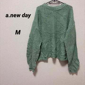 a.new day [ M ] 민트 그린 짜임 무늬 긴팔 스웨터