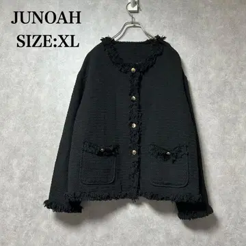 새상품급 JUNOAH 블랙 골드 버튼 프린지 트위드 자켓 XL