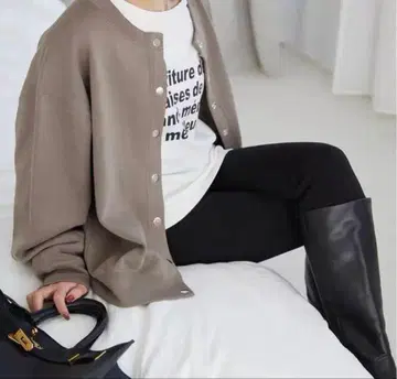 SLOBE IENA 더블 페이스 저지 스냅 카디건 카키