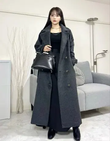 Elishe 2WAY 샤기 스탠드 카라 코트 차콜