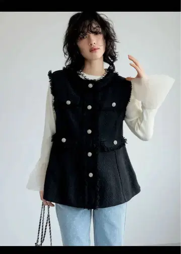 [ 미사용 새상품 ] 리디 트위드 프린지 페플럼 베스트