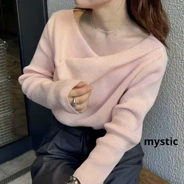 mystic 오프숄더 리브 니트