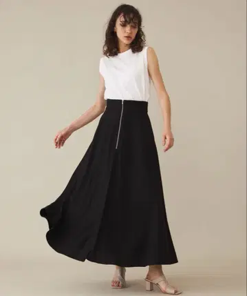 CLANE 프론트 지퍼 플레어 스커트 지퍼 롱 스커트