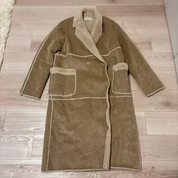 새상품급 한국 베이지 무스탕 롱 코트 그레이지