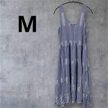 슬리브리스 원피스 맥시 길이 퍼플 스트라이프 티어드