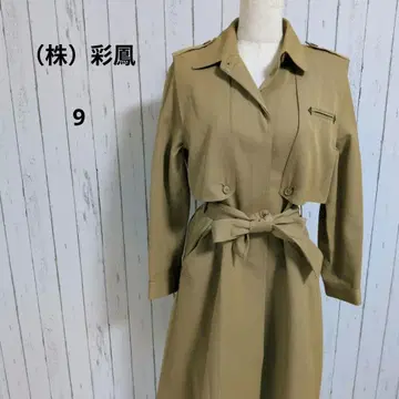 채봉 트렌치코트 허리 리본 롱 아우터 M 카키색 일본제