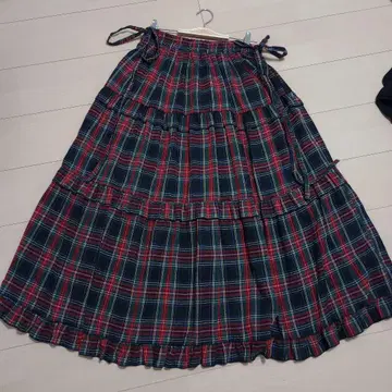 W C 체크 프릴 캉캉 스커트 네이비