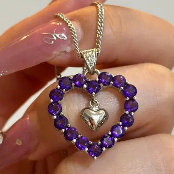 [  silver925 ] 보라색 하트 스톤 목걸이