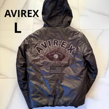 레어 AVIREX 다운 자켓 충전솜 후드티 백 로고 자수 블랙 L