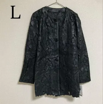 양가죽 램 가죽 코트 올 패턴 롱 코트 노카라 꽃무늬 고급스러움 L 자수