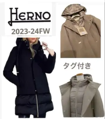 택 포함 헬노 HERNO 절개 A라인 다운 코트 자켓 블랙