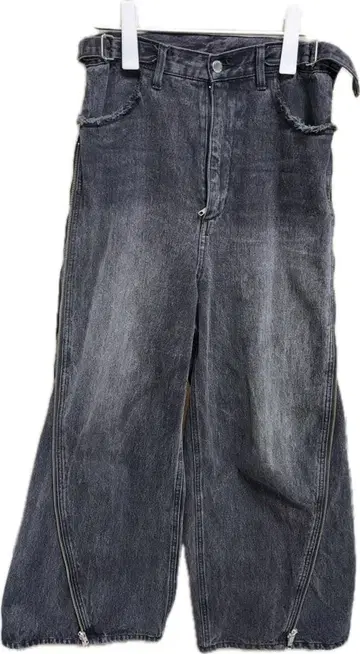 [ GRANCY ] 지퍼 디자인 배기 데님 팬츠 블랙