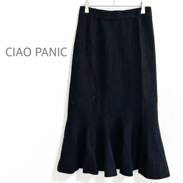 차오패닉 머메이드 스커트 리브 니트 롱 기장 허리밴딩 블랙