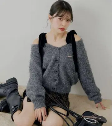 chico 벨로아 리본 루즈 니트 가디건