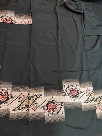 블랙 플라워 무늬 추상 무늬 기모노 순수 실크