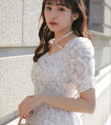 [ AnMILLE ] 플라워 크로스 수플레 OP 원피스 핑크