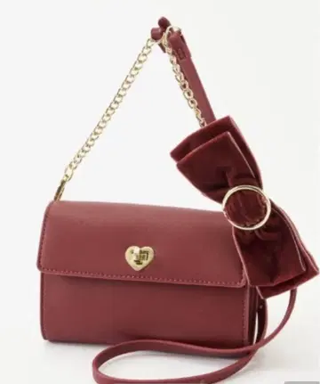 와인 레드 숄더백 하트 금장 장식 아오키 미사코 시마무라 지갑 스마트폰