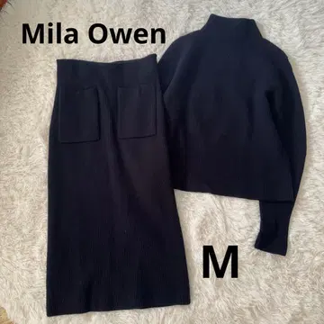 미라 오웬 울 혼방 리브 니트 셋업 스커트 네이비 M