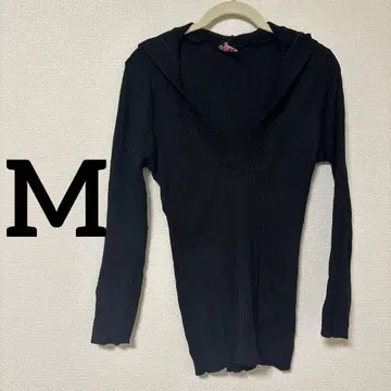 당일 발송 [ M ] 후드 부착 블랙 리브 긴팔 스웨터