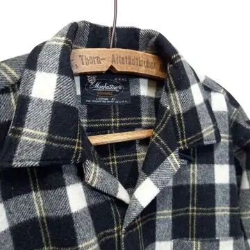 60s 맨해튼 오픈 카라 울 셔츠 M 보드 셔츠