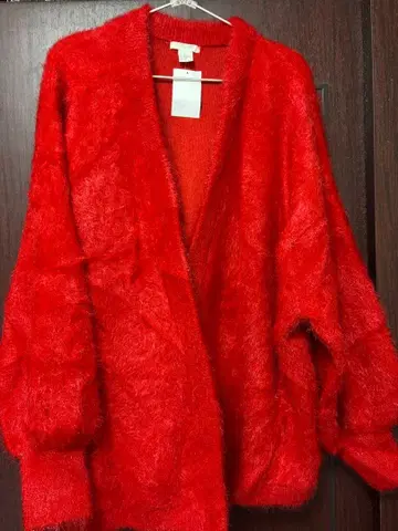 레드 퍼풍 가디건 긴팔