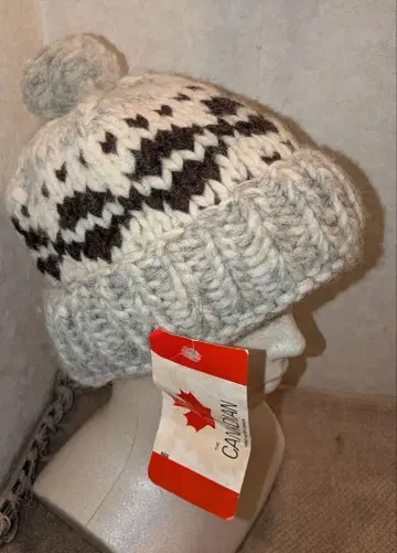 택 포함 캐나다제 노르딕 무늬 코위찬 니트 모자