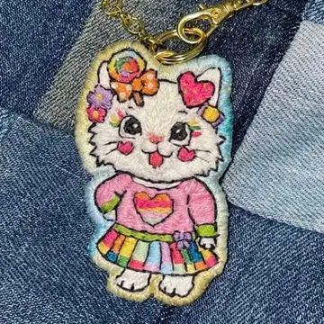 자수 브로치 고양이