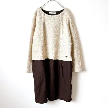 릴라시크 트위드 원피스 티셔츠 울 혼방 베이지 브라운 M 안감 부착