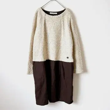 릴라시크 트위드 원피스 티셔츠 울 혼방 베이지 브라운 M 안감 부착