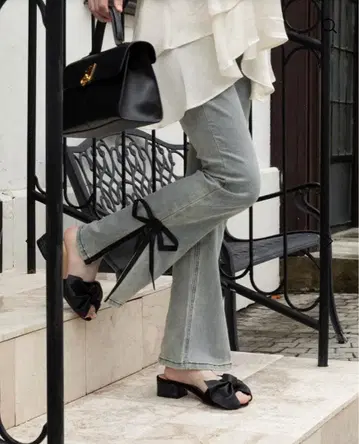 RANCLIC side slit denim ribbon pants