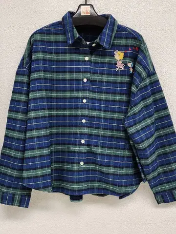 새상품 미사용 스누피 자수 체크 셔츠 면