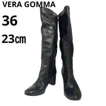 [컨디션 최상] VERA GOMMA 여성용 롱 부츠 가죽 블랙 23cm