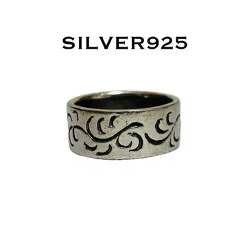 실버 925 반지 아라베스크 당초 에칭 넓은 와이드 12호