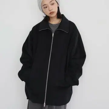 hellam 페이크 비버 미들 기장 W 지퍼 블루종