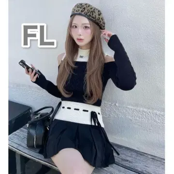 Darich 다리치 숄더 오픈 니트 셋업 FL 로고 DD