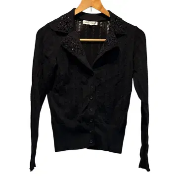 여성용 로라 애슐리 가디건 긴팔 레이스 비즈 장식 블랙 S