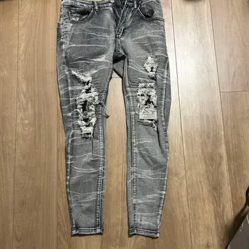 데미지 가공 그레이 스키니 데님