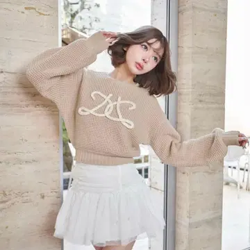 택 포함 새상품 다리치 로고 와플 니트탑 베이지