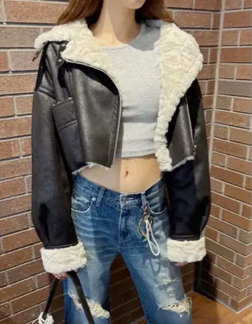 EVRIS 숏 인조 모피 블루종