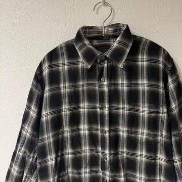 [새상품급] 옴브레 체크 셔츠 플란넬 셔츠 레이온 고배색 블랙 L