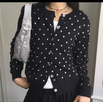 한국 도트 무늬 긴팔 가디건 블랙