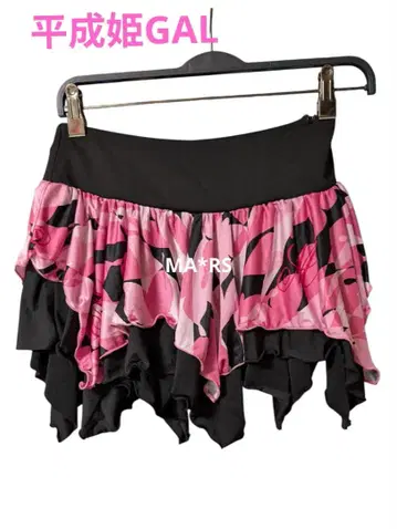 레트로 헤이세이 공주 GAL MA*RS 플레어 핑크 블랙 플레어 스커트