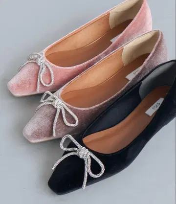 [ EVOL ] 리본 플랫 스퀘어 벨로아 펌프스 블랙/23.5