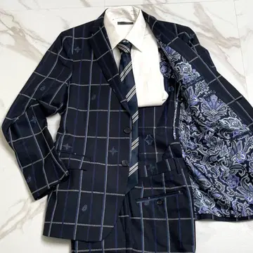 초레어 ETRO 체크 x 페이즐리 수트 셋업 네이비